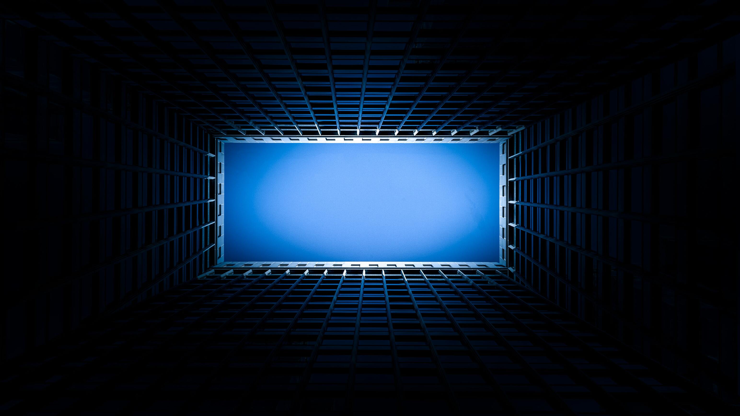 Building view from below in a courtyard