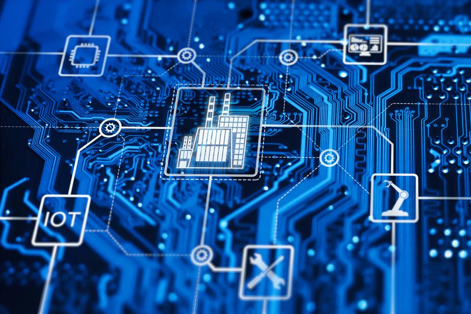 Electronic structure with a factory and its connected elements drawn on it