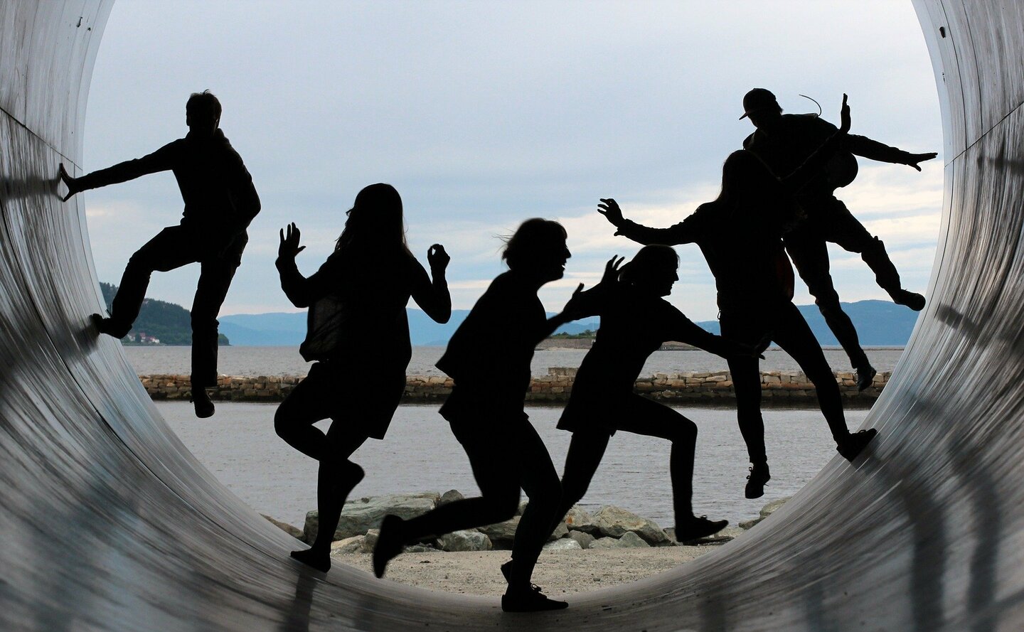 People having fun in a giant tube